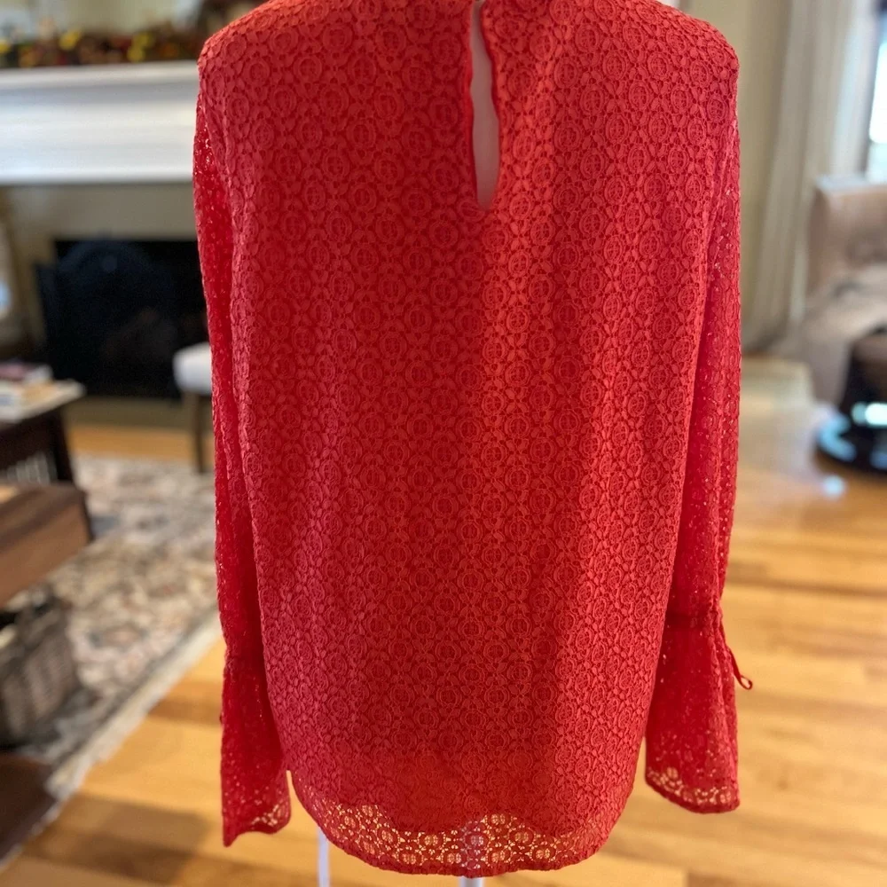 Michael Kors Vibrant Coral Crochet Lace Bell Sleeve Women’s Blouse